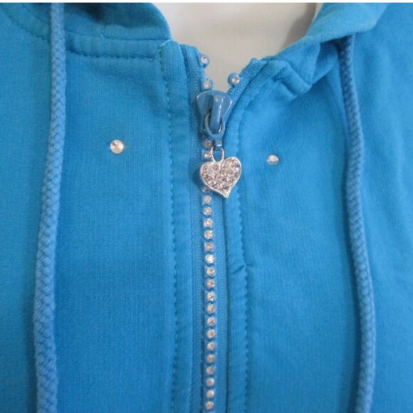 Quacker Factory DreamJeannes Zip Up Jacket w/ Rhinestone Spray Size Large w/Hood - Picture 3 of 7